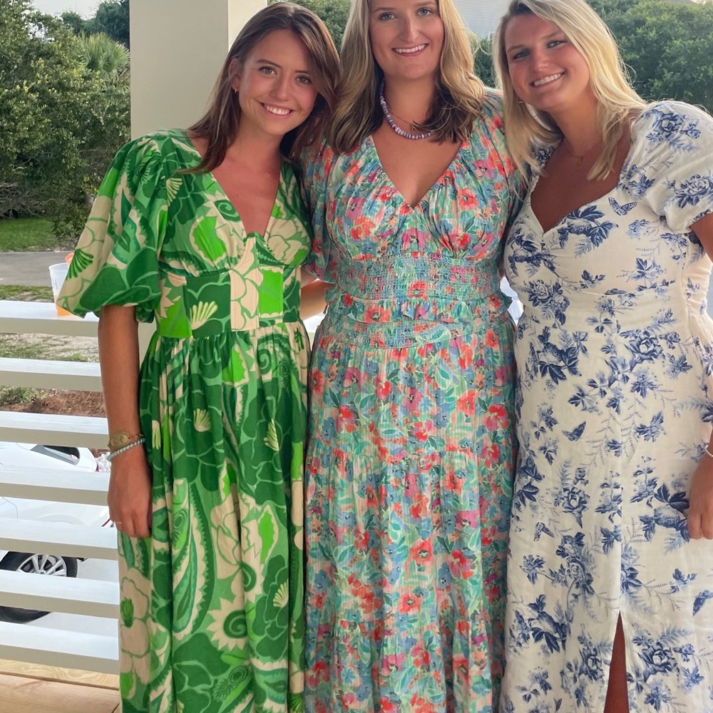 FARM Rio Green Floral Midi Dress